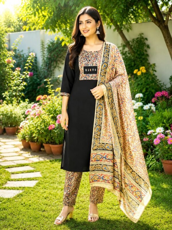 Dhabu Cotton 3 Pcs Set -Black