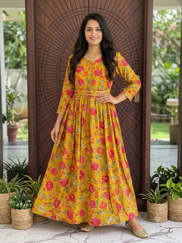 Rayon Frock- yellow with sequence